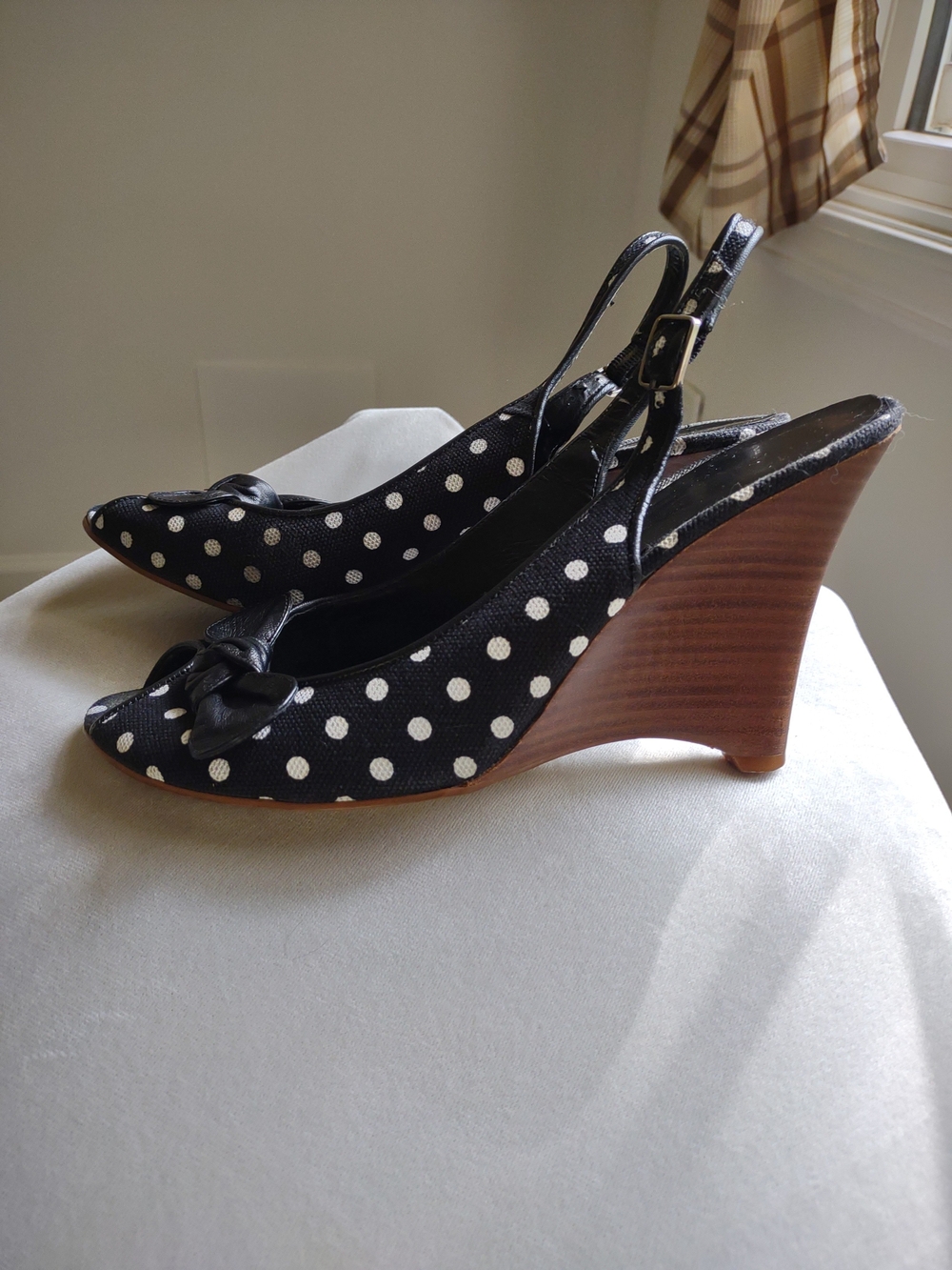 Aldo Black and White Polka Dot Slingback Wedges